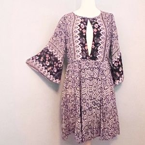 Angie Boho Mini Dress with Flutter Sleeves MEDIUM
